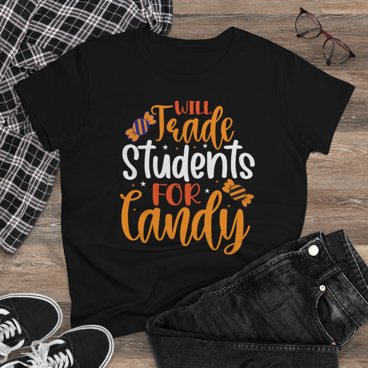Will Trade Students for Candy Funny Halloween / Women's Midweight Cotton Tee