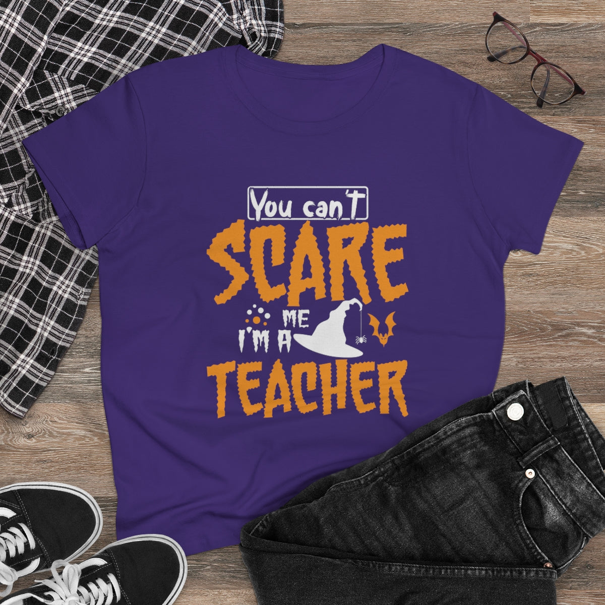You Can't Scare Me - I'm a Teacher Funny Halloween / Women's Midweight Cotton Tee