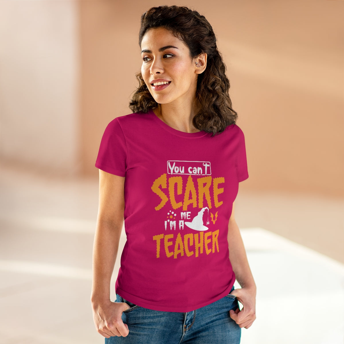 You Can't Scare Me - I'm a Teacher Funny Halloween / Women's Midweight Cotton Tee