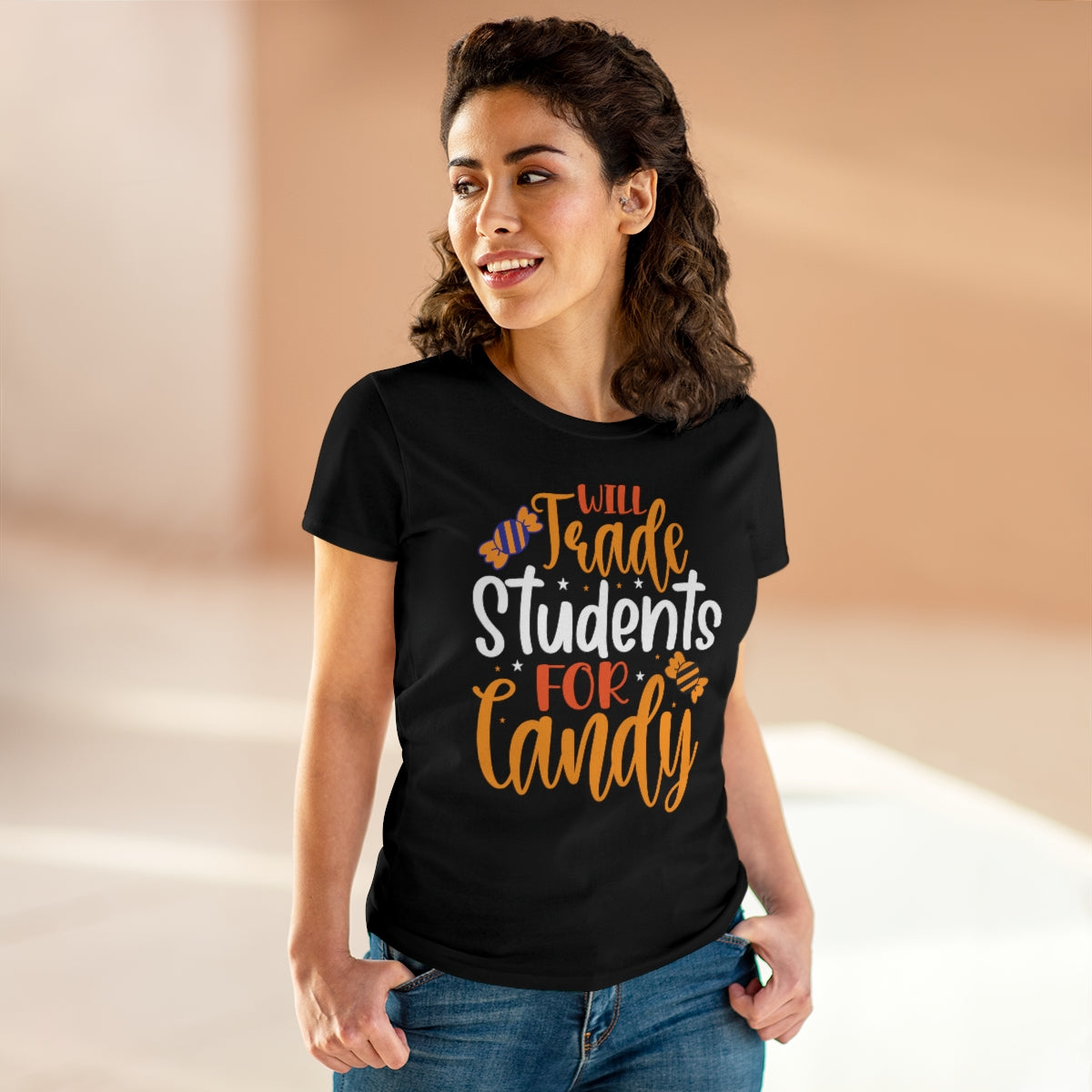 Will Trade Students for Candy Funny Halloween / Women's Midweight Cotton Tee
