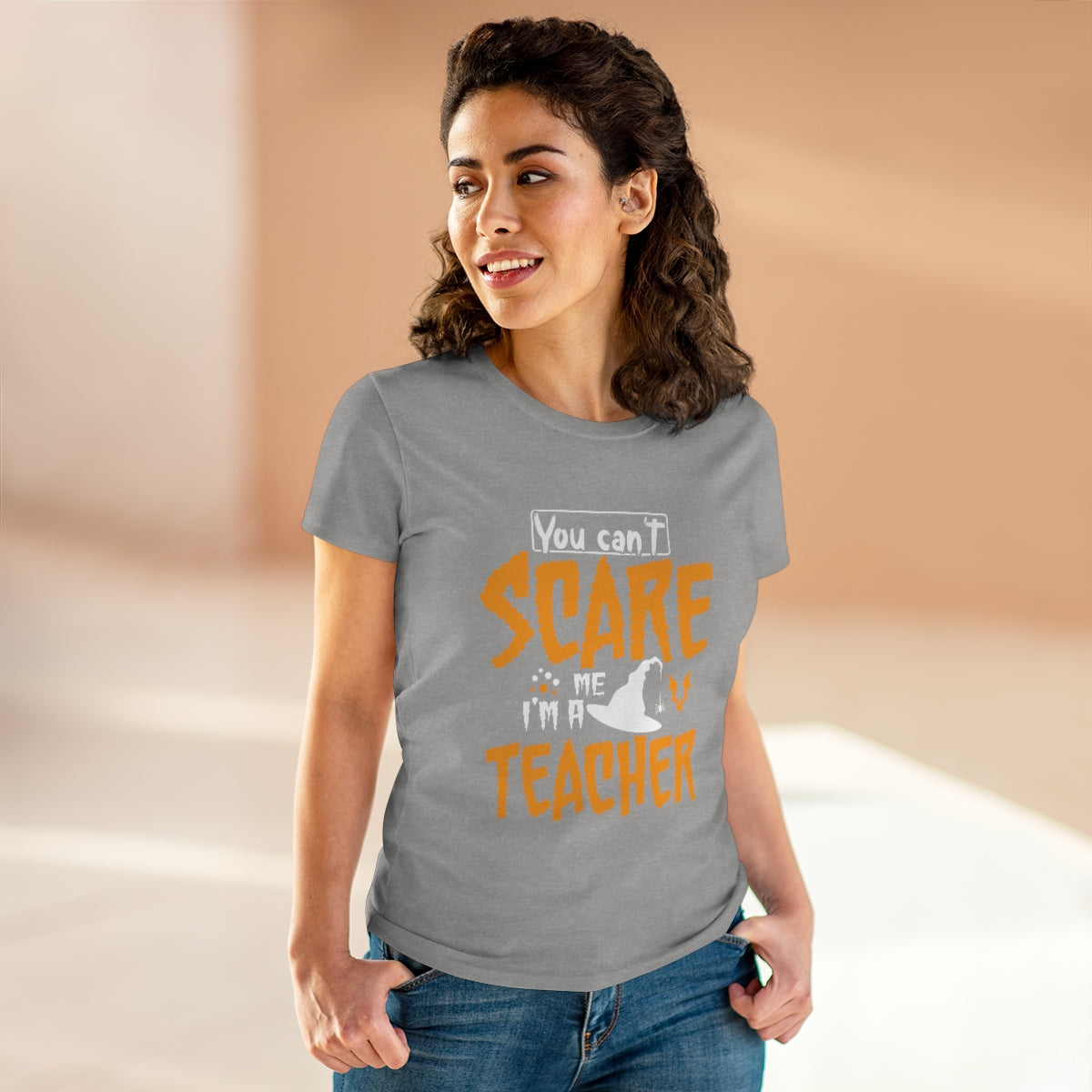 You Can't Scare Me - I'm a Teacher Funny Halloween / Women's Midweight Cotton Tee