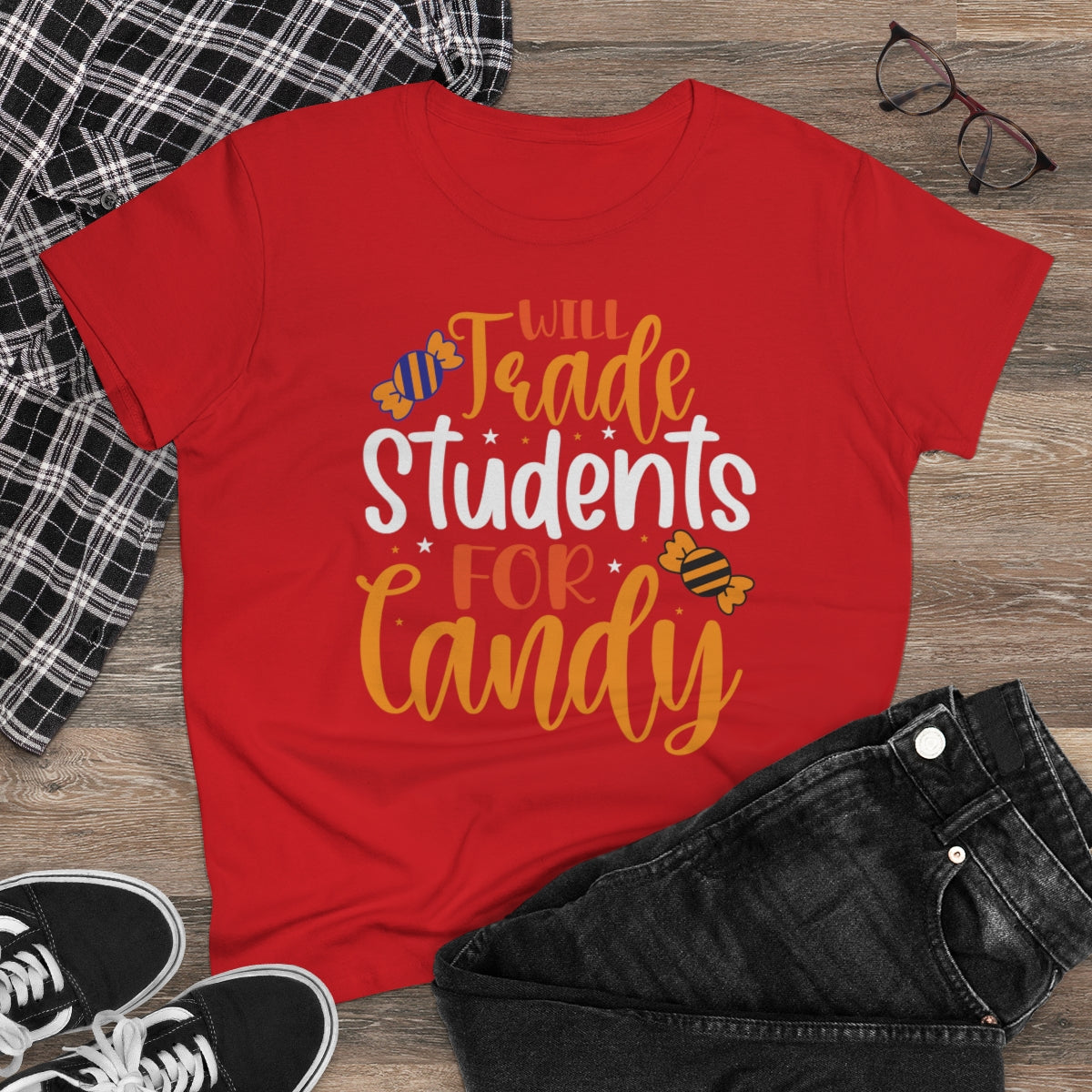 Will Trade Students for Candy Funny Halloween / Women's Midweight Cotton Tee