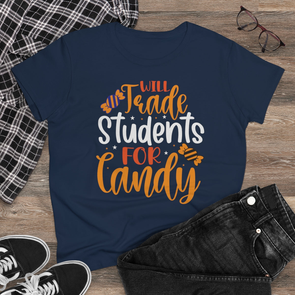 Will Trade Students for Candy Funny Halloween / Women's Midweight Cotton Tee