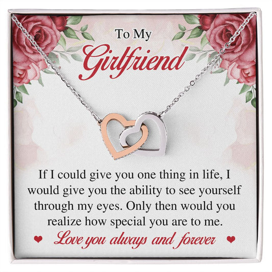 To My Girlfriend Gift / Interlocking Hearts Necklace (Yellow & White Gold Variants)