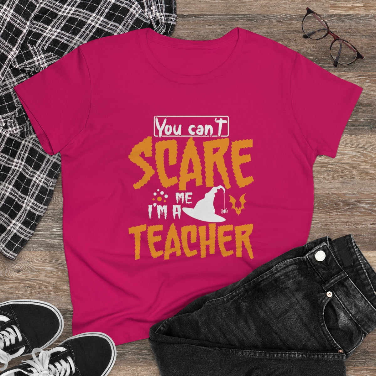 You Can't Scare Me - I'm a Teacher Funny Halloween / Women's Midweight Cotton Tee