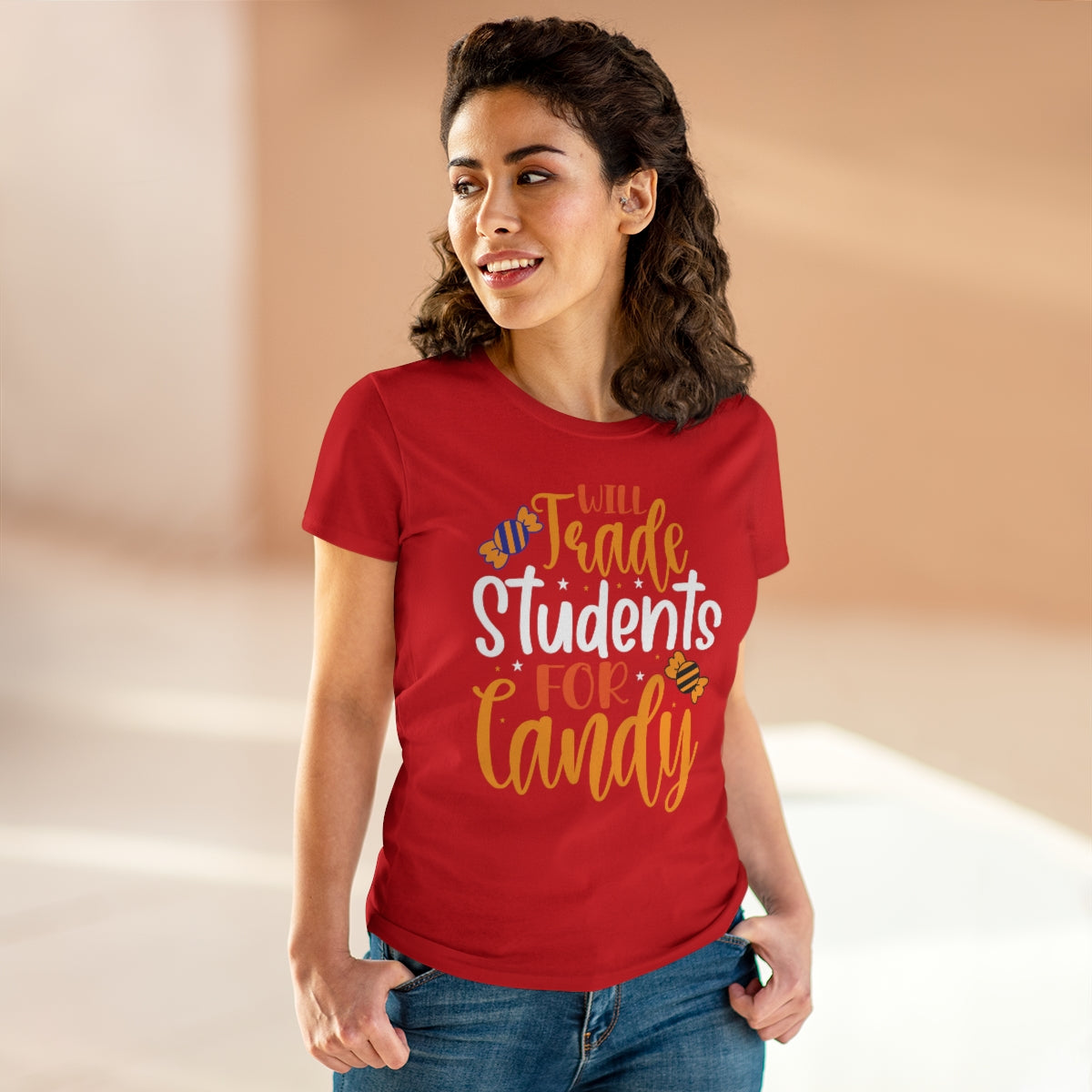 Will Trade Students for Candy Funny Halloween / Women's Midweight Cotton Tee
