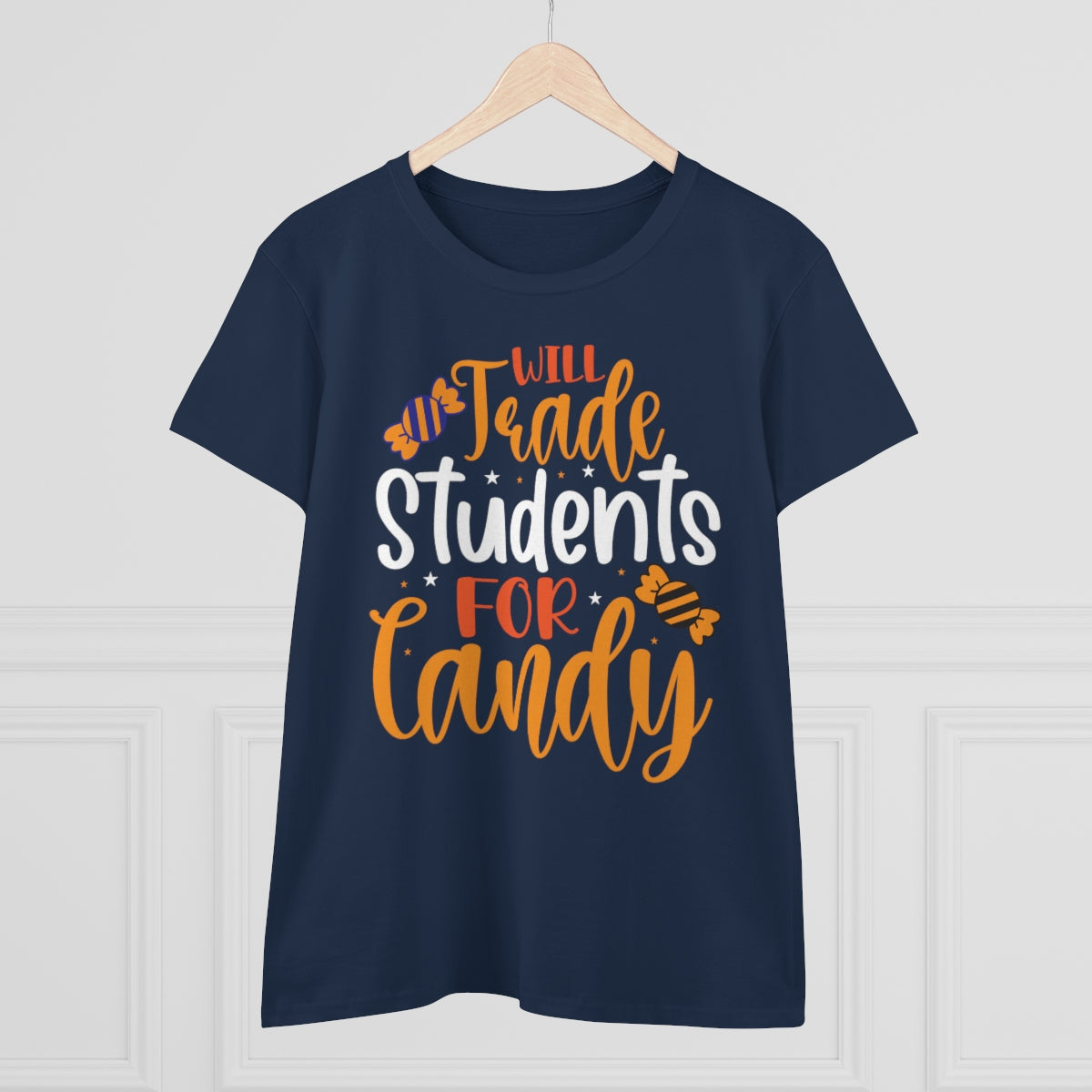 Will Trade Students for Candy Funny Halloween / Women's Midweight Cotton Tee