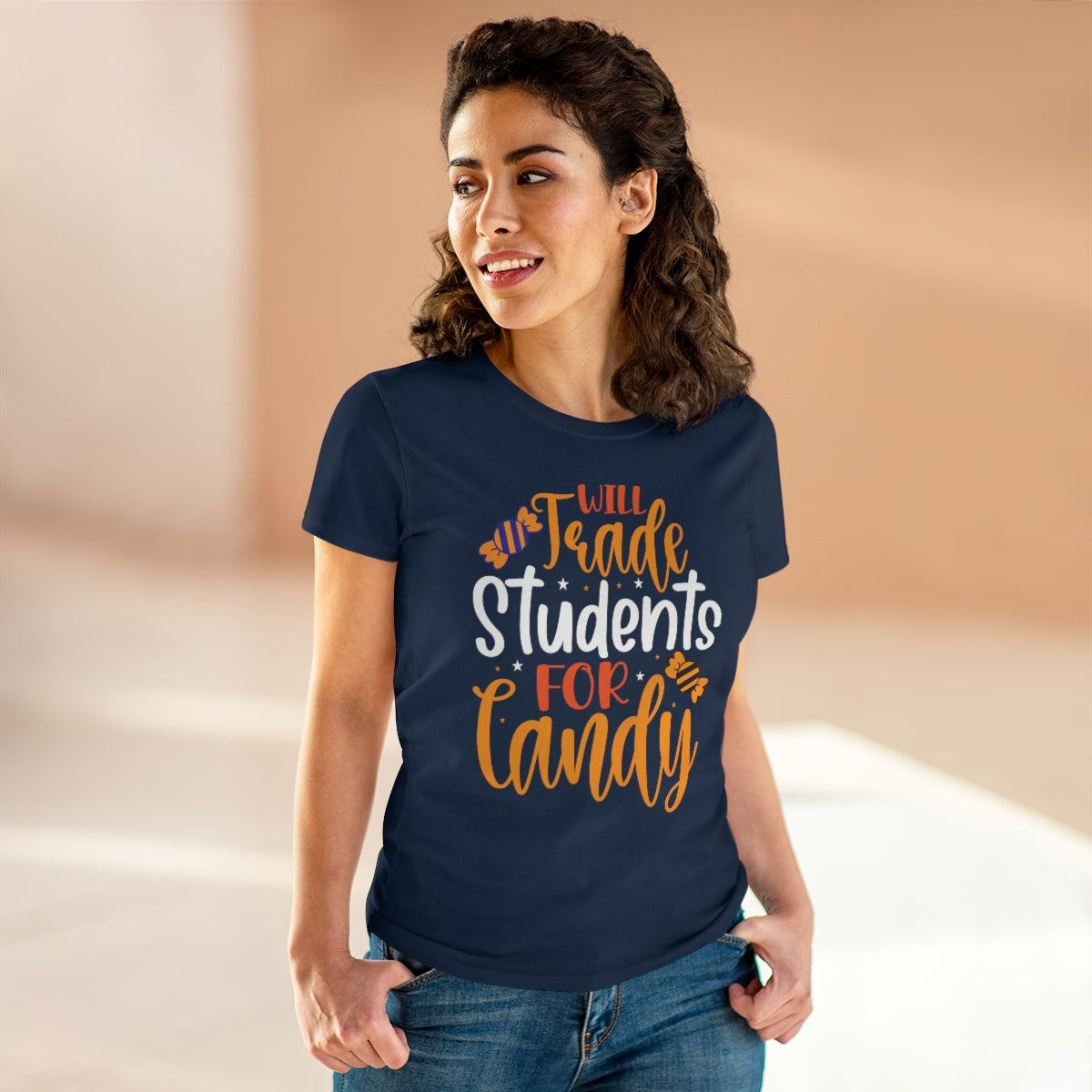 Will Trade Students for Candy Funny Halloween / Women's Midweight Cotton Tee